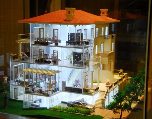 Paisaje de acrílico agradable del modelo de escala para encender la disposición del edificio del chalet proveedor