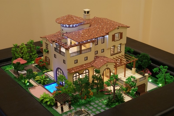 Paisaje de acrílico agradable del modelo de escala para encender la disposición del edificio del chalet proveedor